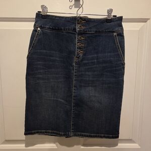 Prana Size 2 Denim Pencil High Waisted Skirt, Button Fly Organic Cotton Blue